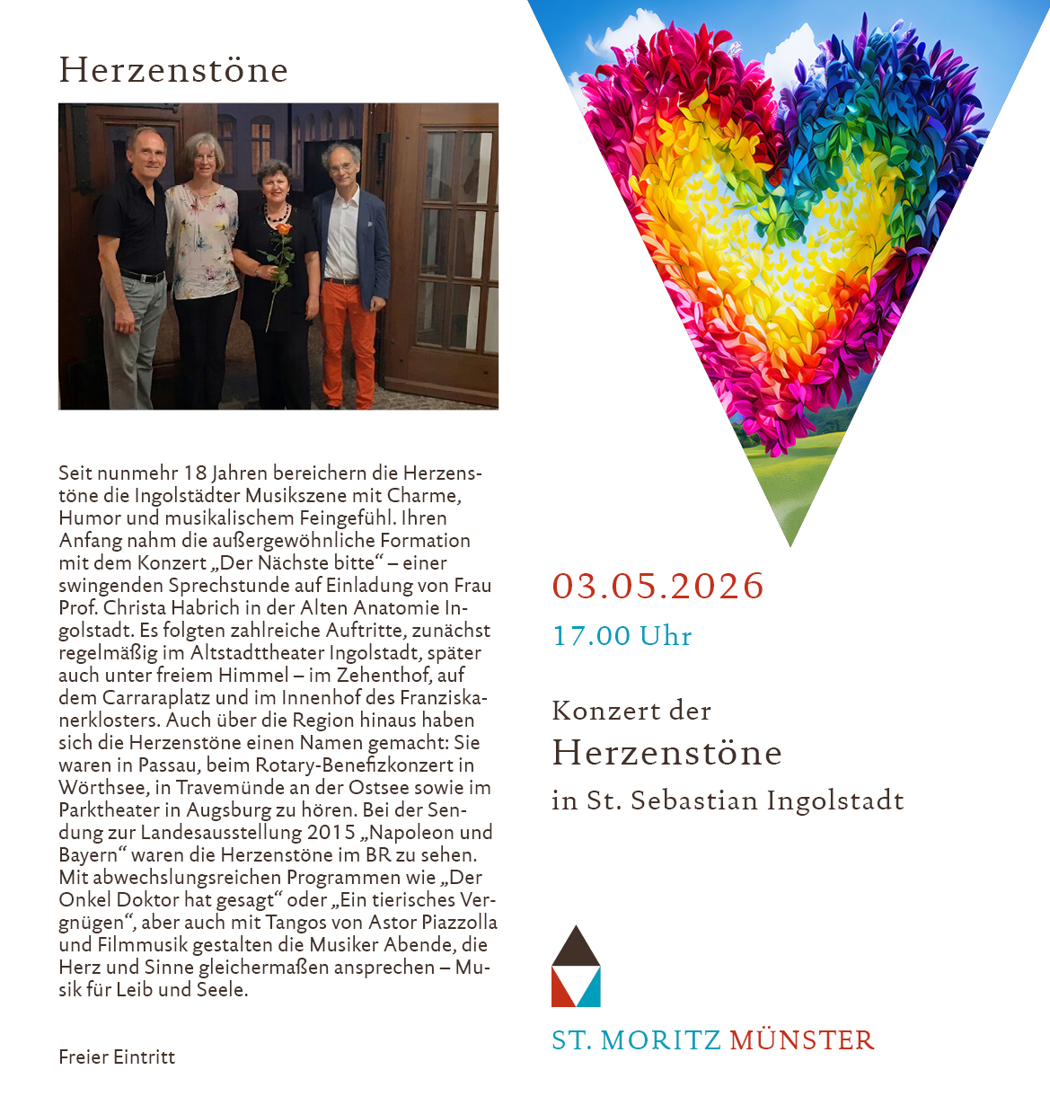 Konzert 03. Mai 2026, 17.00 Uhr Herzenstöne Konzert 03. Mai 2026, 17.00 Uhr Herzenstöne